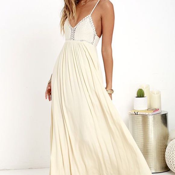 Lulu's Ivory Crochet Top Maxi Dress - Picture 2 of 8